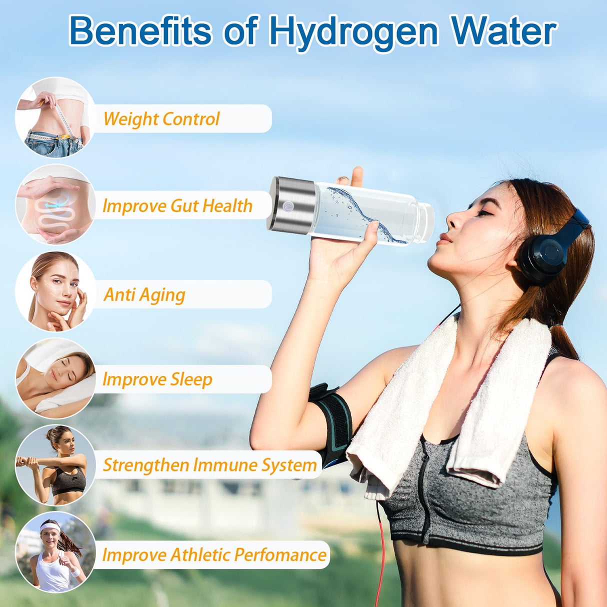 2025 Upgrade Hydrogen Water Bottle, Portable Hydrogen Water Ionizer Machine -SPE PEM Tech, Rechargeable Hydrogen Rich Water Glass Bottle