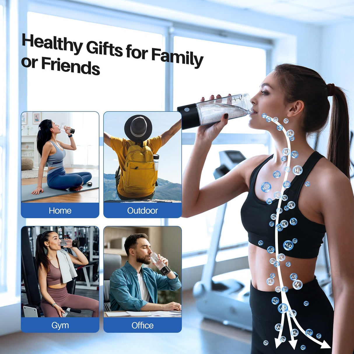 Hydrogen Water Bottle, 3Min 2200PPB Rapid Hydrogen Water Generator -SPE PEM Tech, 14OZ Portable Hydro Water Machine