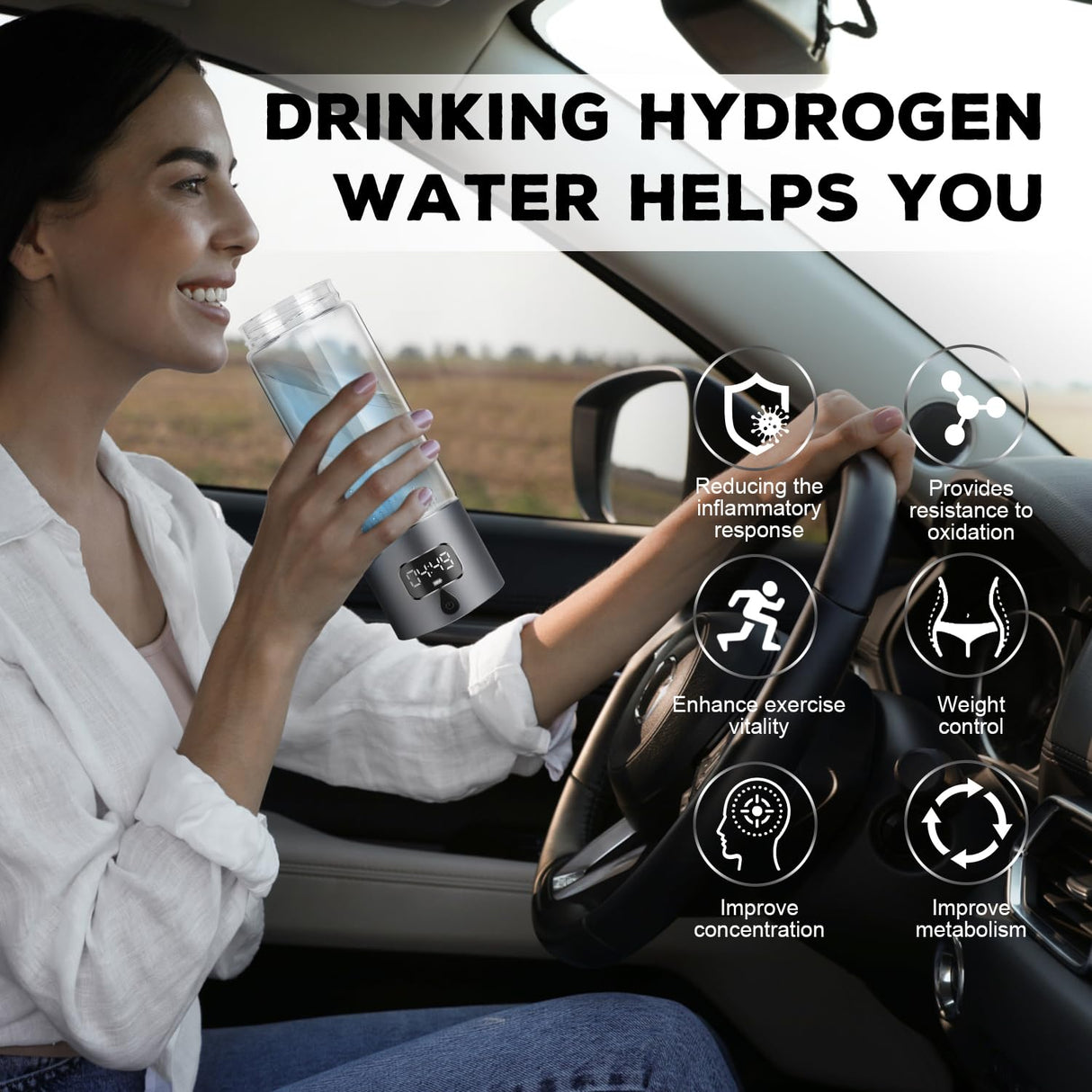 Hydrogen Water Bottle Generator with 4th Generation SPE/PEM Technology, Portable Hydrogen Water Ionizer Machine